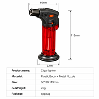 Briquet torche au butane coupe-vent rechargeable à flamme réglable pour cigares avec réservoir de carburant visible