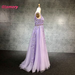 薰衣草v领绣花舞会礼服串珠腰带a字裙女士晚礼服奢华舞会礼服派对 - Product Image 2
