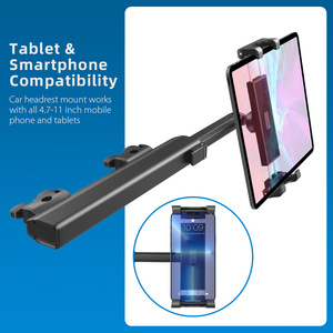 Car Headrest Phone Mount Universal Adjustable Height 4.7-11 Inch Black Aluminum Alloy Telescopic Rod <b>Holder</b> - Product Image 4
