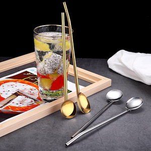 Juego de Cucharas y Pajitas Reutilizables de Acero Inoxidable 304 al por Mayor |   Agitador de Bebidas con Mango Largo, Varilla para Mezclar Cócteles para Bar - Product Image 1