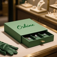 Emballage de boîte à bijoux à tiroir rigide de luxe Coffrets cadeaux personnalisés en papier et carton verts imprimés pour bagues boucles d'oreilles colliers