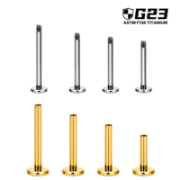 Kaishee G23 Titane Simple et Basique, Tige de Labret à Base Plate avec Filetage Externe 4/12mm, 18G 16G, Accessoires de Piercing Corporel