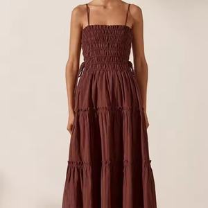 เดรสยาวปานกลางผ้าฝ้ายคุณภาพสูงแบบลำลองสำหรับใส่ไปเที่ยวชายหาดฤดูร้อนปี 2025 ดีไซน์เซ็กซี่สำหรับผู้หญิง - Product Image 1