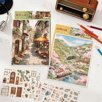 Kit d'autocollants de scène miniature 3D personnalisé, ensemble superposé DIY Chat et Poisson Rouge de la cour chinoise en aquarelle, pour scrapbooking anti-stress