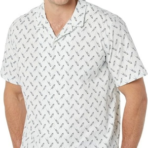 Men's Slim-Fit <b>Short</b>-<b>Sleeve</b> <b>Button</b>-Down Vacation <b>Shirt</b> 100% Cotton Breathable Stand Collar Custom Logo ODM Summer Print Knitted - Product Image 5