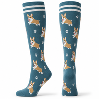 Chaussettes de compression montantes en coton pour femmes, motif dessin animé Corgi Licorne Alpaga, respirantes, avec revers rayé, chaussettes de sport fantaisie