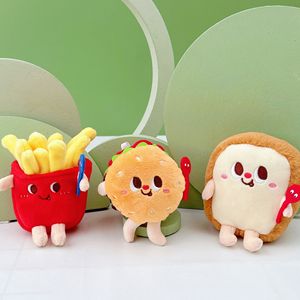 Vente en gros de porte-clés en peluche mignons de restauration rapide, pendentif pour sac, frites, hamburger, hot-dog, pain, jouets en peluche personnalisés pour la décoration - Product Image 1