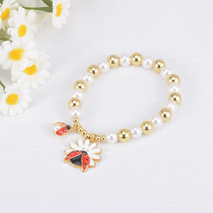 <span class=keywords><strong>Bracciale</strong></span> elastico con ciondolo a forma di <span class=keywords><strong>coccinella</strong></span> in smalto elegante con perline in oro 18k e <span class=keywords><strong>bracciale</strong></span> con perline - Product Image 3