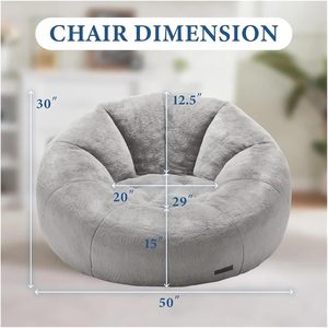 Sillón Puff Grande Gris para Adultos, Cómodo Puff Gigante para Lectura, Diseño Espacioso, Tapizado en Tela Resistente - Product Image 2