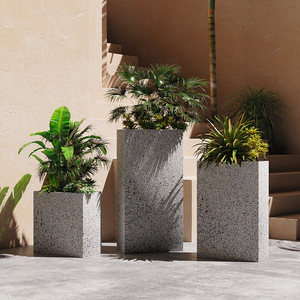 Jardinières d'extérieur en faux terrazzo, sur pied, en fer forgé, minimalistes, durables, pour restaurant, cour, bureau de vente - Product Image 3
