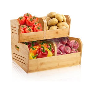 Cestino per Frutta a Due Livelli in Bambù Ecologico, Organizzatore per Dispensa con 4 Scomparti per <span class=keywords><strong>Patate</strong></span> e Cipolle, con Manico - Product Image 2
