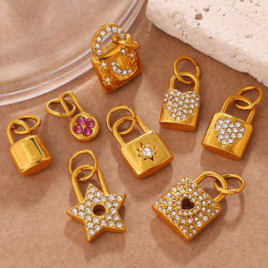 จี้รูปแม่กุญแจประดับเพชรสไตล์ยุโรปอเมริกัน ทำจากสแตนเลสชุบทอง 18K รูปทรงหลากหลาย สำหรับทำสร้อยคอ DIY - Product Image 3