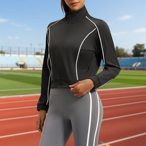 Chaqueta Cárdigan Holgada, Estilo Informal, para Primavera y Otoño, con Contraste de Color, Alta Elasticidad, Transpirable, Deportiva, para Mujer - Product Image 1