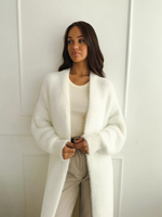 Cardigan long en fausse fourrure douce blanche pour femme, sans boutons, en tricot, matière imitation fourrure de cony, vente chaude, prix bas, ODM