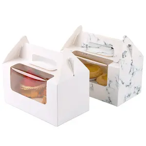 Оптовая продажа, белая, розовая, зеленая коробка из ПВХ с окном для тортов, маленькая коробка для печенья, пекарни, тортов с ручкой