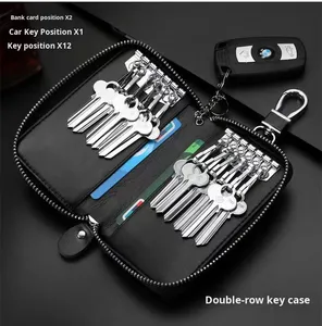 Unisex Cowhide Key Holder Zipper <b>Large</b> Capacity Multifunctional Lockable Key Holder Waterproof Fashionable Card Holder Stock - Product Image 3