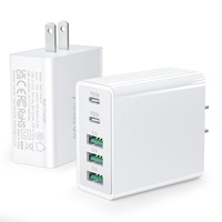 Adaptador de Corriente Rápido HNT GaN de 60W con Múltiples Puertos (2 Tipo C + 3 USB-A) con Enchufe para EE. UU./Reino Unido/UE/Australia/Japón, Cargador de Pared USB para iPhone 17/16/15/14/13/12/Pro