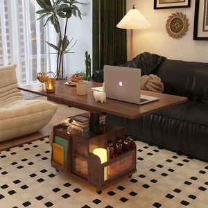 โต๊ะกาแฟเคลื่อนย้ายได้หรูหราโต๊ะข้างห้องนั่งเล่นโซฟาตู้เก็บของข้างรถเข็นเคาน์เตอร์ไม้เนื้อแข็ง - Product Image 2