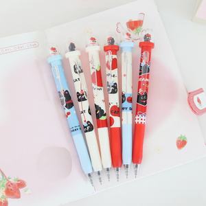 Stylo gel rotatif en plastique motif pomme et chat, avec capuchon transparent en acrylique, pointe 0,5 mm, écriture fluide, motif paysage mignon, encre noire pour l'école et le bureau - Product Image 2