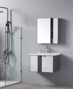 Mueble de tocador de baño de aluminio de espacio grueso con lavabo de cerámica Espejo inteligente LED Cierre suave y fácil de limpiar para uso en <span class=keywords><strong>apartamentos</strong></span> - Product Image 2