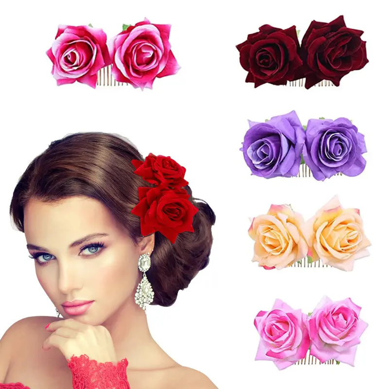 Rose Flower Hair Clip Women Rose Flower Hair Accessories Wedding Hair Clip Flamenco Dancer