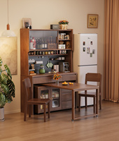 Aparador alto convertible de madera maciza ecológica con puertas de cristal, organizador de pegboard y cajones, moderno y independiente