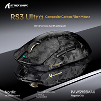 Ratón para Juegos ATTACK SHARK RS3 ULTRA de Fibra de Carbono Inalámbrico con Sensor PAW3955MAX de 8000Hz y 52000DPI, Ultraligero de 63g, Tri-Modo