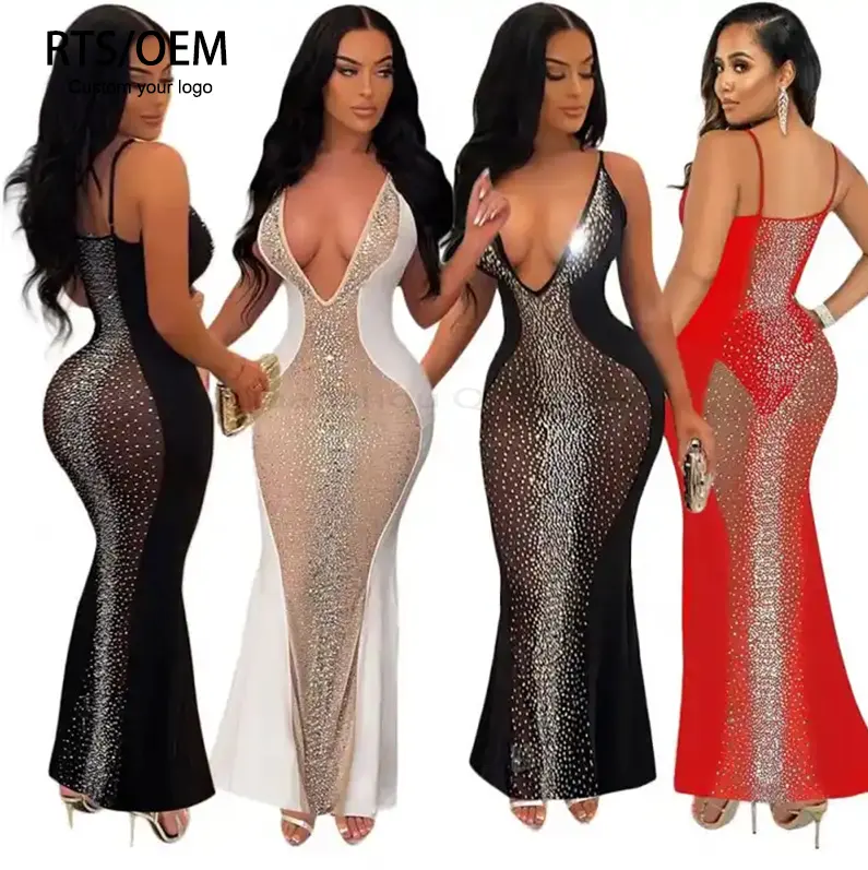 2023 Summer Best Selling Women's Sexy See Through Hot Drill Sleeveless Dress Night Formal Party Evening Dresses
