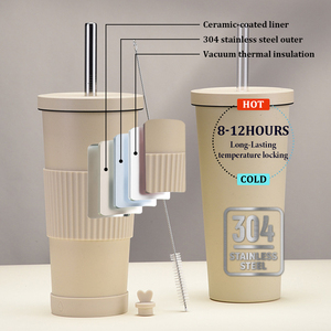 Vaso Térmico Portátil <span class=keywords><strong>de</strong></span> Acero Inoxidable <span class=keywords><strong>de</strong></span> 830 ml, Color Personalizado, Multicolor, Aislamiento <span class=keywords><strong>al</strong></span> Vacío, Antideslizante, con Pajita, Apto para Agua Hirviendo, 6 Horas - Product Image 5