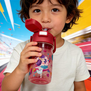 ขวดน้ำพลาสติกพกพาลายการ์ตูนเจ้าชายเงือกสำหรับเด็ก พร้อมหลอดดูด - Product Image 3
