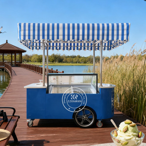 Customized LOGO Ice Cream Cart Food Truck Trailer <strong>Beach</strong> Italian Mobile Ice Cream Push Cart Trailer with Wheels - Product Image 3