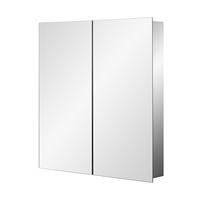Armoire miroir rectangulaire à double porte en acier inoxydable pour salle de bain et salon, avec étagères en verre réglables, finition à montage en surface
