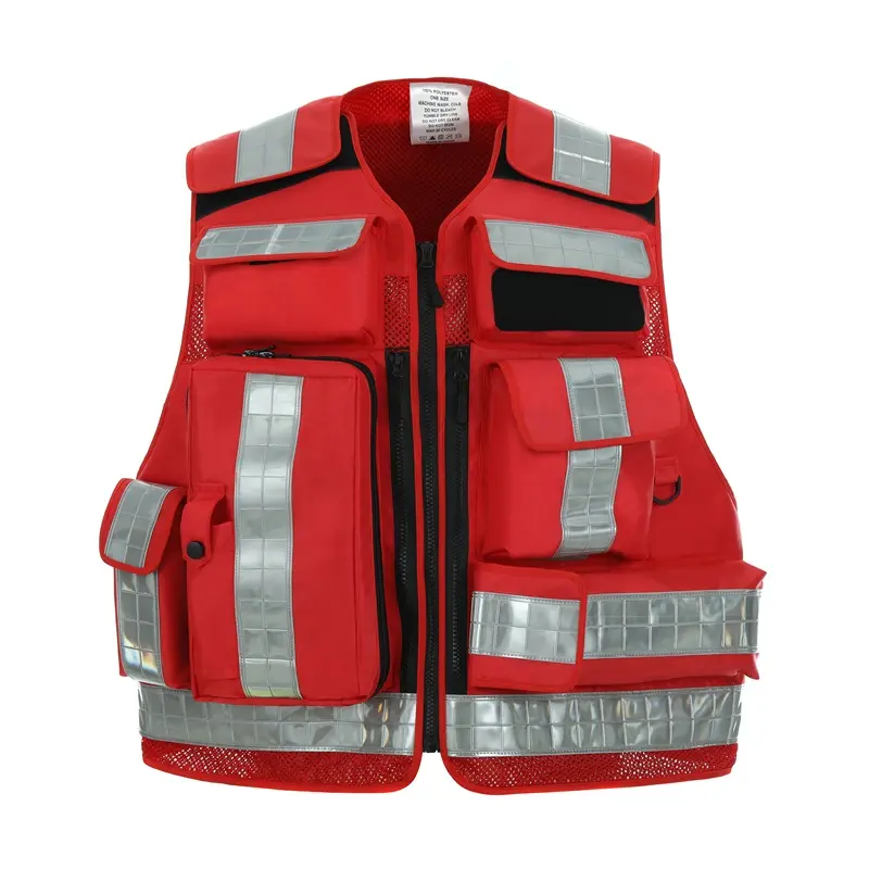 Red Reflective Safety Polyester Paramedic Ambulance First Aid EMT EMS Vest