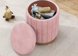 Luxurious suede round <b>stool</b>, suitable for <b>bedrooms</b> and entrance areas of apartments - modern soft design, stackable and storage- - Product Image 6