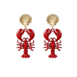 Lobster Shape Drop <b>Earrings</b> Red Crystal Geometric Animal Design Party Fashion Jewelry Stainless Steel Ear <b>Post</b> - Product Image 5