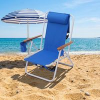 Chaise pliante pour le camping en plein air, la plage, chaise longue réglable portable à dossier haut avec accoudoirs en bois, appui-tête, légère
