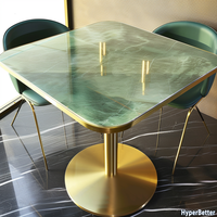 Ensemble de table à manger de luxe en marbre vert de 30 x 34 pouces, meubles de restaurant, chaises vertes