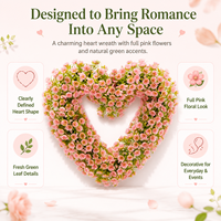 Guirlande de mini roses artificielles en forme de cœur, rose clair, pour décoration murale de porte d'entrée, pour la Saint-Valentin, les mariages, la fête des mères, la maison, l'intérieur