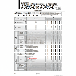 การรวมกันของลม AC30C-02E1-V1-B ชิ้นส่วนนิวเมติก SMC - Product Image 1