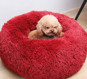 Lusso rotondo letto per cani lavabile peluche divano con modello solido in pelliccia sintetica cuccia per cuccioli e gattini - Product Image 4
