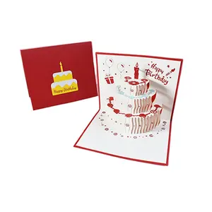 Novo cartão de feliz aniversário para meninas, crianças, esposa, marido, bolo de aniversário 3D, cartões postais pop-up, presentes