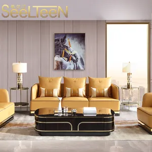 Royal customized gold silk ebony titanium mirror stainless steel sectionals sofas living room furniture