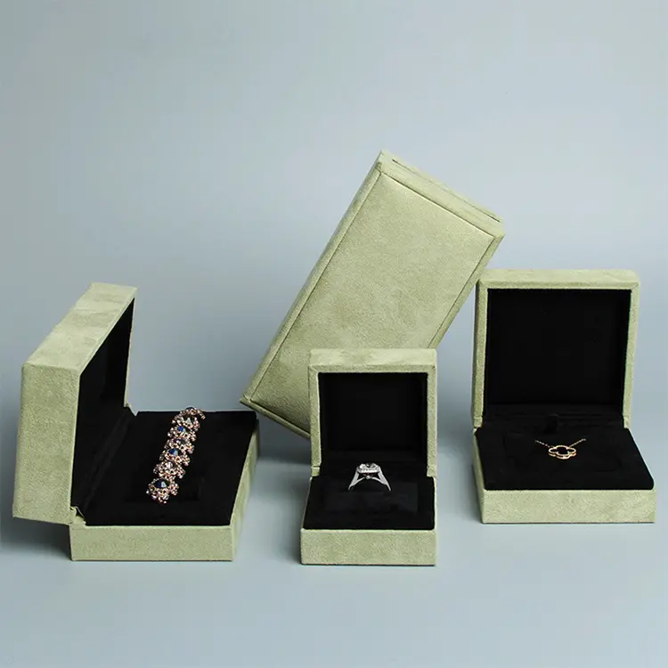 도매 럭셔리 올리브 그린 빈티지 스웨이드 보석 상자 반지 목걸이 팔찌에 대 한 사용자 정의 벨벳 보석 포장
