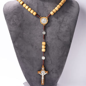 싸구려 십자가 목걸이 올리브 나무 가톨릭 묵주 구슬 선물을위한 헌신을위한 종교기도 묵주 - Product Image 3