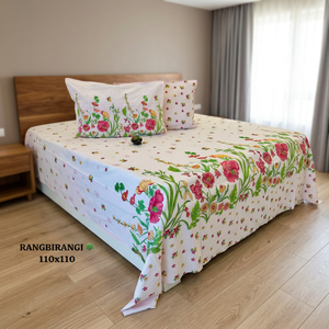 Juego de Ropa de Cama de Exportación India con Estampado Floral, Cubrecama Rojo y Fundas de Almohada para Dormitorio y Uso Doméstico - Product Image 3