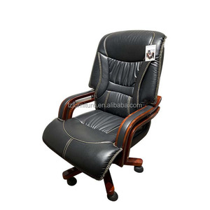 Chaise de bureau de direction de luxe en bois massif à dossier haut, en cuir synthétique, pivotante et ergonomique, au design moderne - Product Image 2