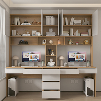Bureau d'étude double moderne avec bibliothèque, poste de travail personnalisé pour bureau à domicile, armoire de rangement intégrée, mobilier de bureau en bois