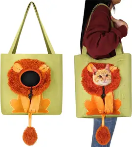 Bolsos de hombro de lona para mascotas Portador de gato lindo en forma de León Bolso de hombro de lona portátil para mascotas