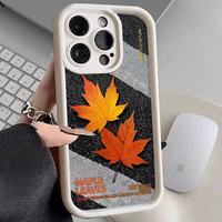 Coque de téléphone créative motif feuille d'érable pour iPhone 16 15 17 18 Pro Max 14 13 12, couleur bonbon, coque arrière