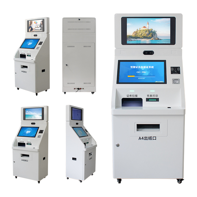 ODM Hospital Twin Screen Removable Rfid Scan Finger Print Examination Report Self Service A4 Documents Scan and Printing  Kiosk